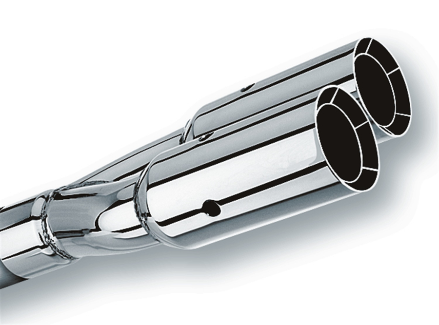 Borla - BORLA UNIVERSAL EXHAUST TIP T-304 STAINLESS STEEL 2.5" INLET - 3" DUAL ROUND SQUARE-CUT INTERCOOLED OUTLET - 14" LONG TIP. WELD ON MOUNTING METHOD. - 20203