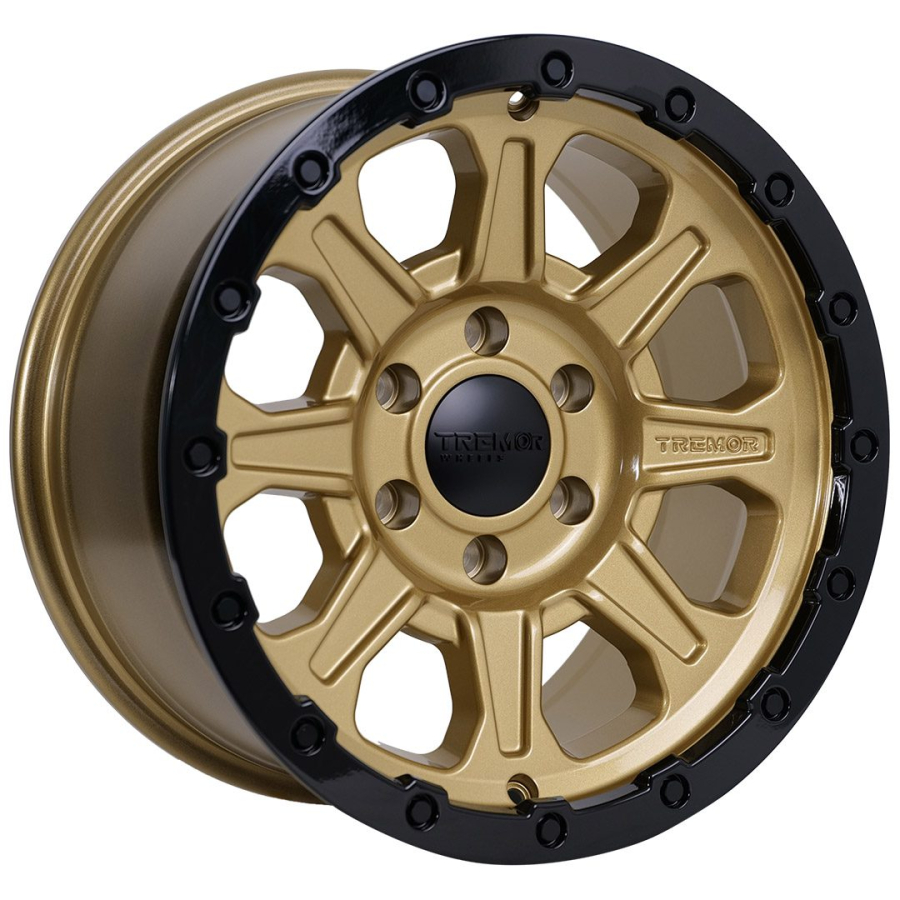 Tremrr Wheels - 103 Impact 17×8.5 6x135BP +0mm 87.1mm Hub Bore Gloss Gold w/Gloss Black lip