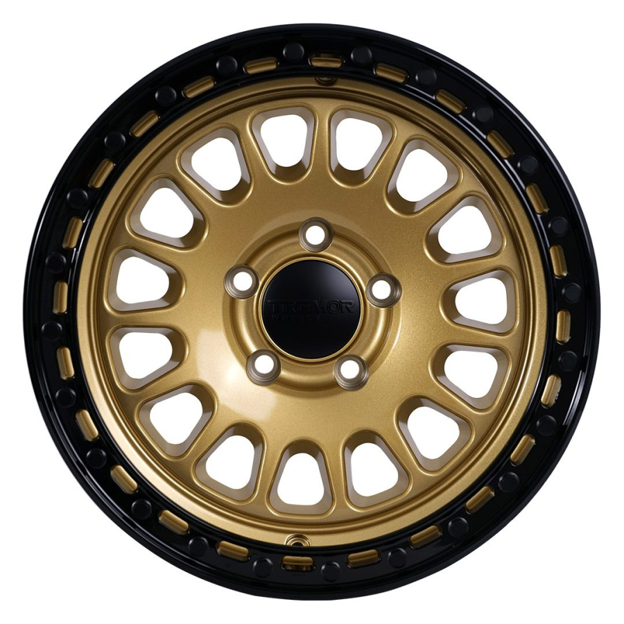 Tremrr Wheels - 104 Aftershock 17×8.5 6×135 +0mm offset 4.75″ backside 84.1mm hub bore Gloss Gold w/Gloss Black lip