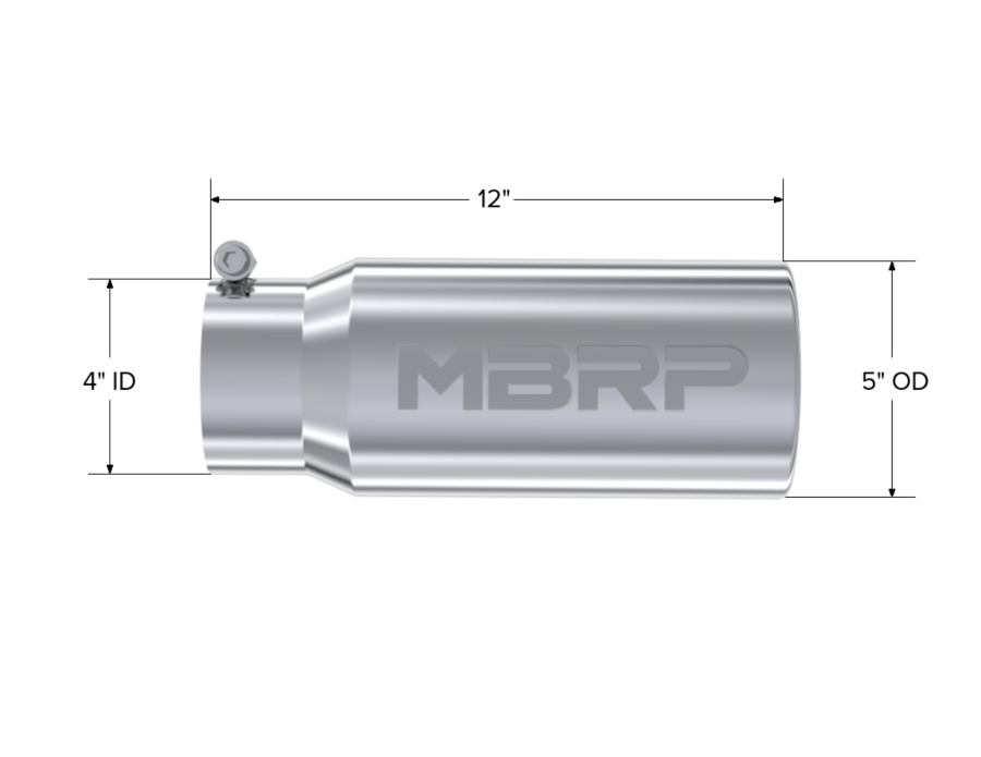 MBRP Exhaust - MBRP EXHAUST TIP 5IN. O.D. ROLLED STRAIGHT 4IN. INLET 12IN. LENGTH T304 STAINLESS STEEL. - T5050 - Image 2