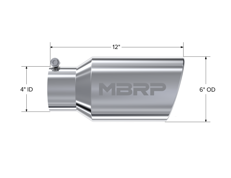 MBRP Exhaust - MBRP EXHAUST TIP 6" OUTSIDE DIAMETER. ANGLED ROLLED END. 4" INLET INSIDE DIAMETER. 12" ASSEMBLED LENGTH. - T5073 - Image 2