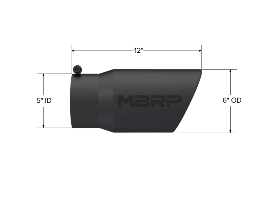 MBRP Exhaust - MBRP EXHAUST TIP 6IN. O.D. ANGLED ROLLED END 5IN. INLET 12IN. LENGTH BLACK COATED. - T5075BLK - Image 2