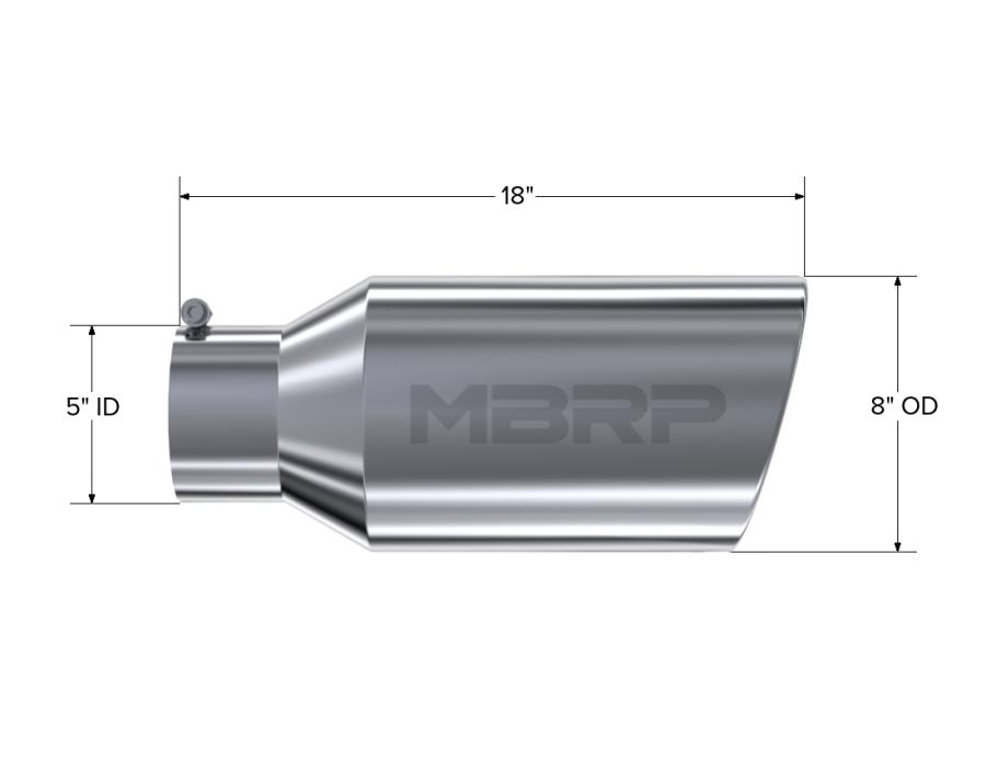 MBRP Exhaust - MBRP EXHAUST TIP 8IN. O.D. ROLLED END 5IN. INLET 18IN. IN LENGTH T304 STAINLESS STEEL. - T5129 - Image 2