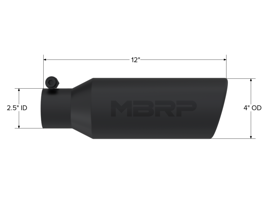 MBRP Exhaust - MBRP EXHAUST TIP 4IN. O.D. ANGLED ROLLED END 2.5IN. INLET 12IN. IN LENGTH BLACK COATED. - T5150BLK - Image 2