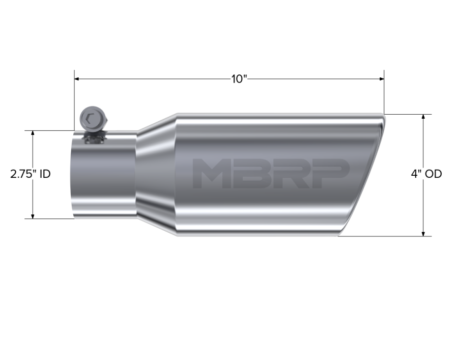 MBRP Exhaust - MBRP EXHAUST TIP 4IN. O.D. ANGLED ROLLED END 2 3/4IN. INLET 10IN. LENGTH T304 STAINLESS. - T5157 - Image 2