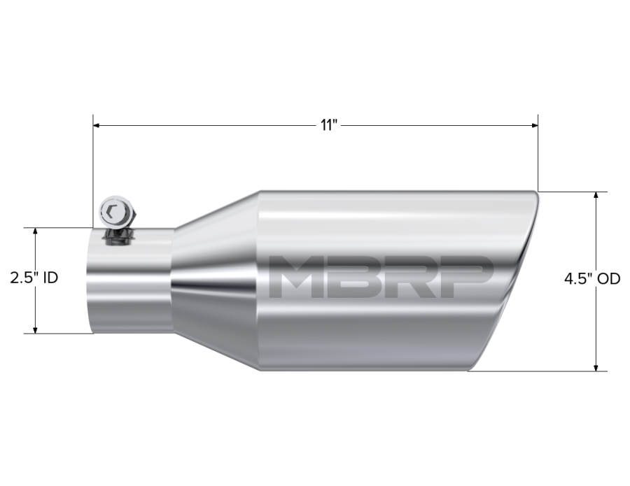 MBRP Exhaust - MBRP EXHAUST TIP 4 1/2IN. O.D. SW ANGLE ROLLED END 2 1/2IN. INLET 11IN. IN LENGTH T304 STAINLESS STEEL. - T5160 - Image 2