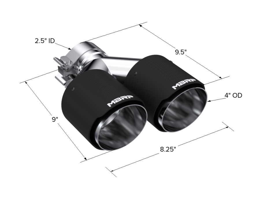 MBRP Exhaust - MBRP EXHAUST 2.5" ID, DUAL 4" OD OUT STAGGERED LEFT 9"/ RIGHT 9.5" LENGTH DUAL WALL T304 AND CARBON FIBER. - T5178CF - Image 3